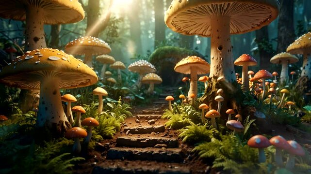 fantasy mushrooms in the forest. beautiful scenery