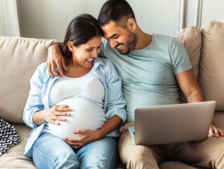 Expectant Couple's Joyful Moment While Browsing Online