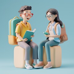 3D Illustration of a Student Learning English