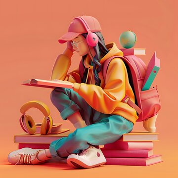 3D Illustration of a Student Learning English