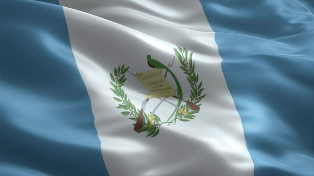 Close up view of Guatemala waving flag video animation, realistic flag background, perfect loop, official colors, 4K footage