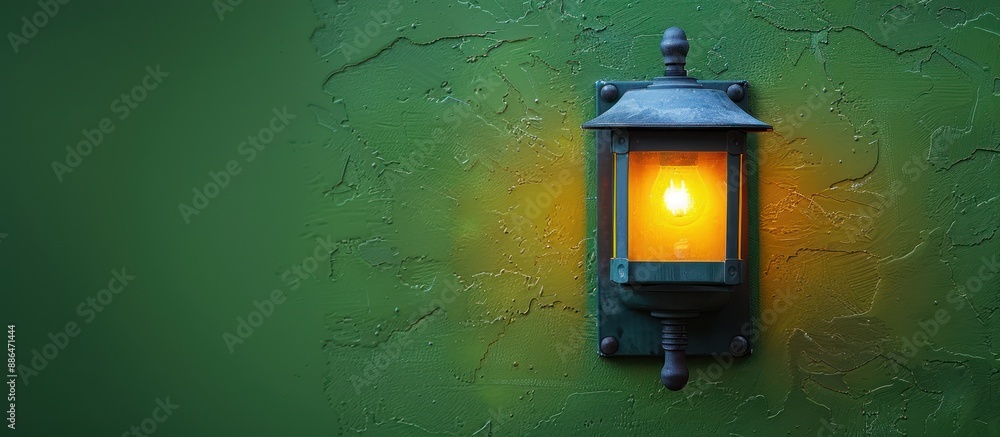 Canvas Prints A Single Lit Lantern on a Green Wall