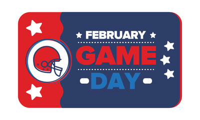 Game Day. American football playoff. Super Party in United States. Final game of regular season. Professional team championship. Ball for american football. Sport poster. Vector illustration