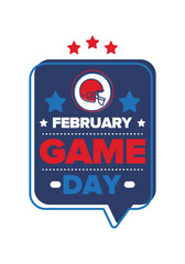 Game Day. American football playoff. Super Party in United States. Final game of regular season. Professional team championship. Ball for american football. Sport poster. Vector illustration