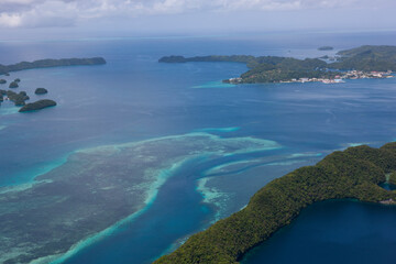 Palau islands view from above on a sunny autumn day