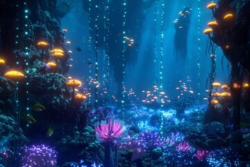 Obraz premium Bioluminescent Underwater Cave.