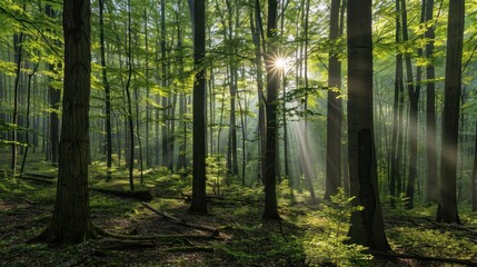 Obraz premium Sunbeams Through a Forest
