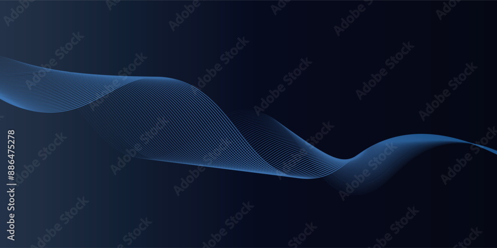 Aufkleber dark abstract background with glowing wave. shiny moving lines design element. modern purple blue gr