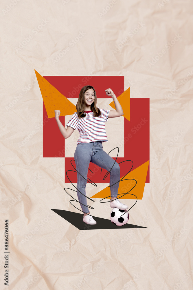 Sticker Photo collage artwork minimal picture of lucky excited lady winning football match isolated creative background