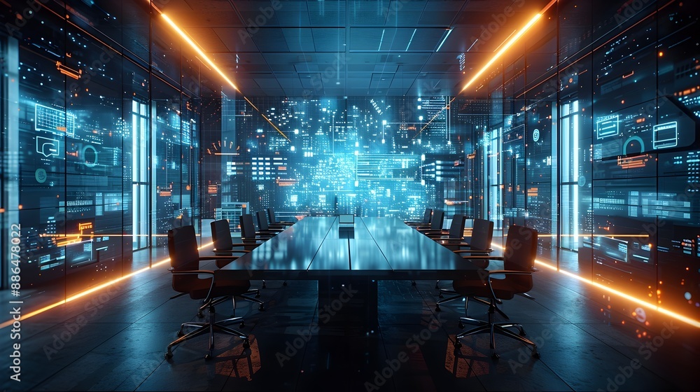 Aufkleber futuristic tech driven space with digital whiteboarding and virtual reality