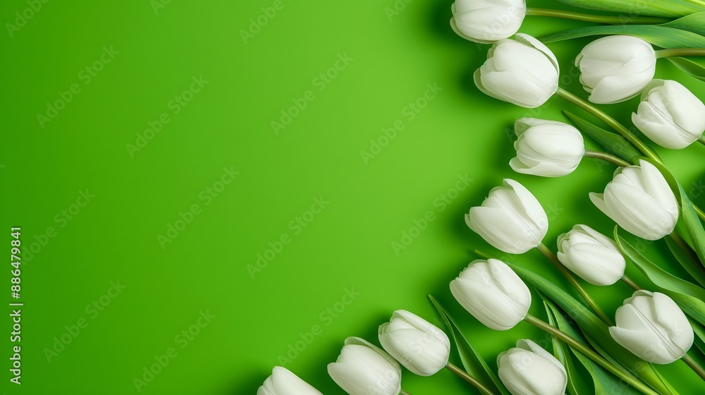Poster a row of white flowers are arranged in a green background. the flowers are arranged in a way that th