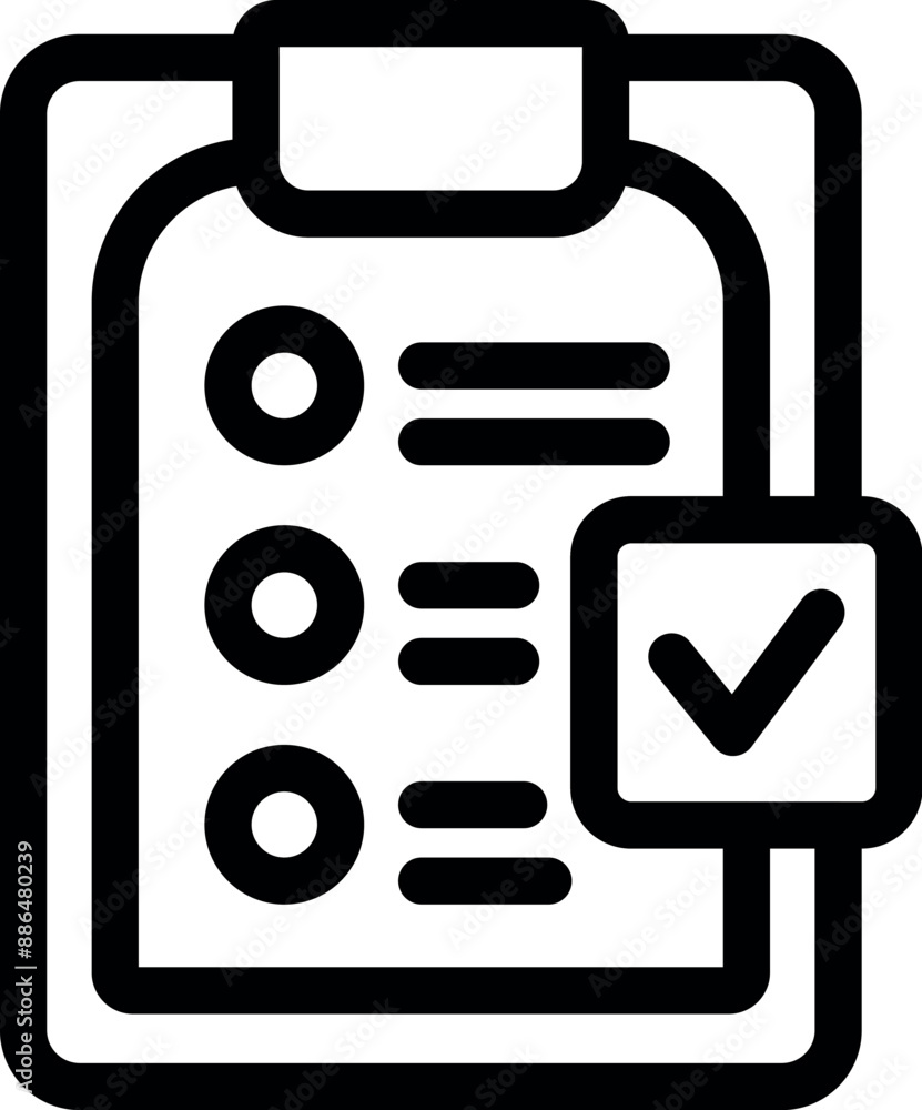 Poster this simple icon depicts a clipboard with a checklist and a checkmark, perfect for representing task