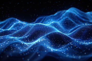 Abstract Blue Waves With Glowing Particles