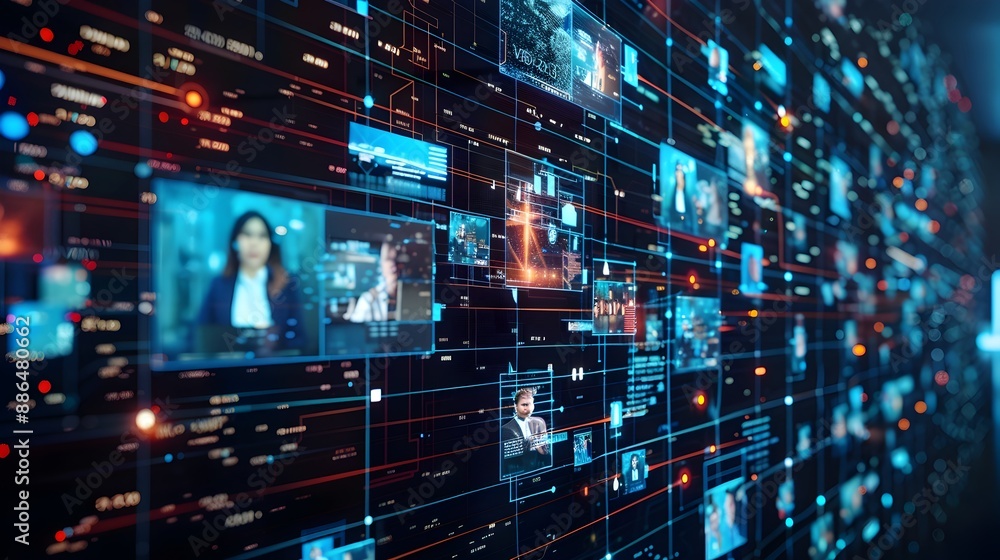 Poster futuristic digital platform for global business teams real time communication and data exchange