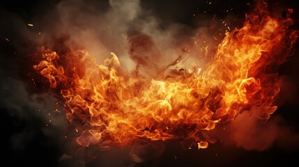 Fototapeta premium Fiery orange and yellow flames engulfing the darkness with wisps of smoke