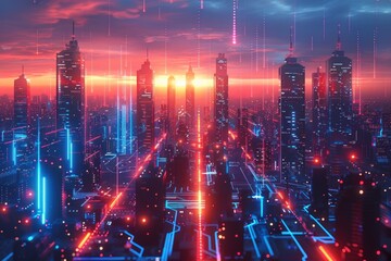 Obraz premium Cyberpunk Cityscape at Sunset
