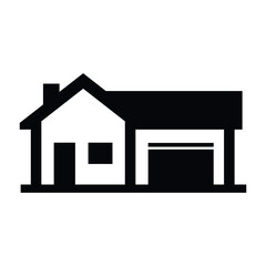 Black and white house icon with garage door