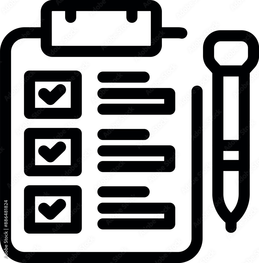 Poster clipboard featuring checkmarked boxes and a pen, symbolizing completed tasks and organization