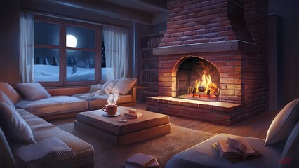 Fototapeta premium Living Room with Fireplace