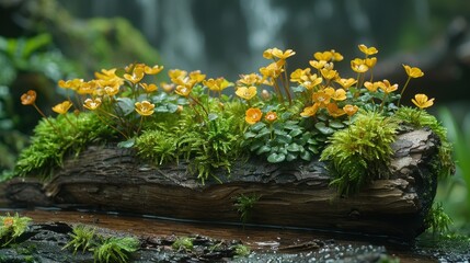 Detailed photo of moss on a fallen log, 32k resolution.