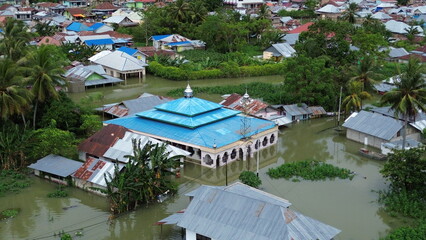 Aerial view of flooded area in Tualango village, Gorontalo, Indonesia