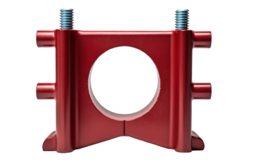 A Close-Up View of a Red Metal Pipe Clamp With a Threaded Screw on a White or Clear Surface PNG Transparent Background