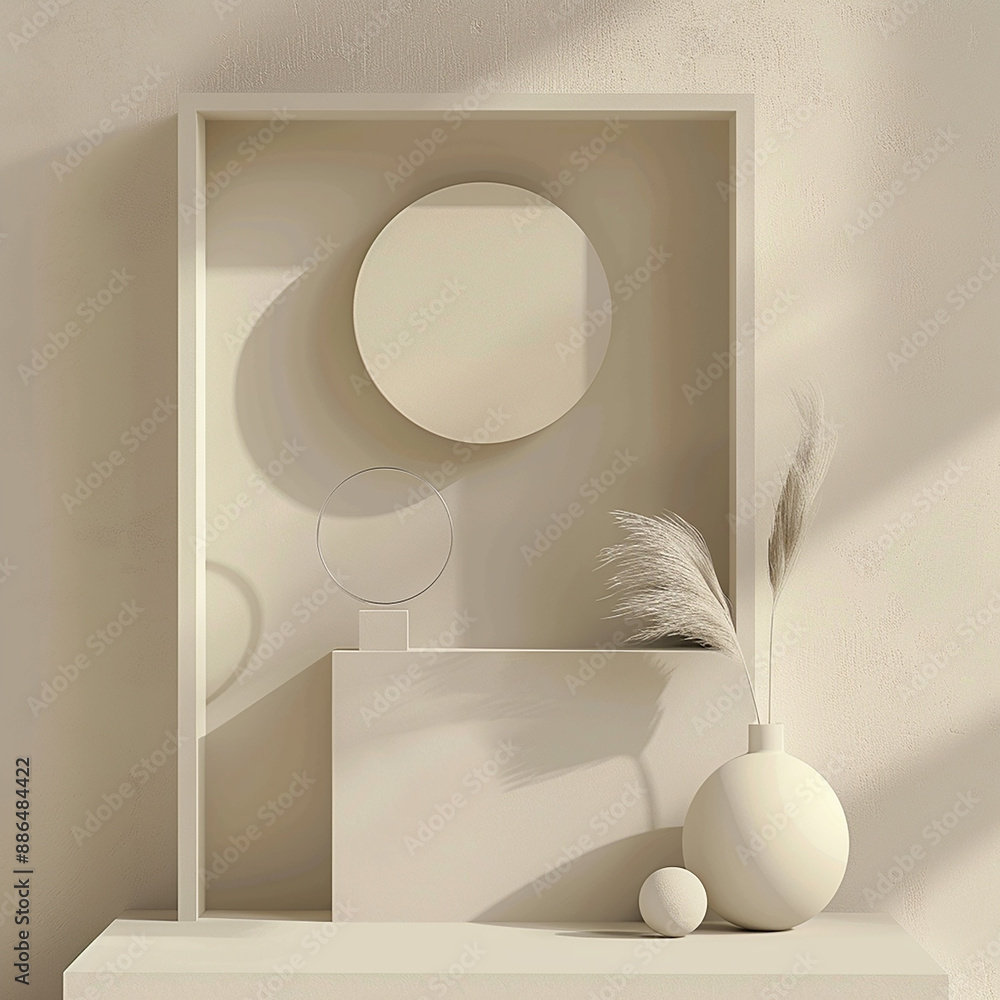 Poster abstract minimalistic background with two square shelves in the center