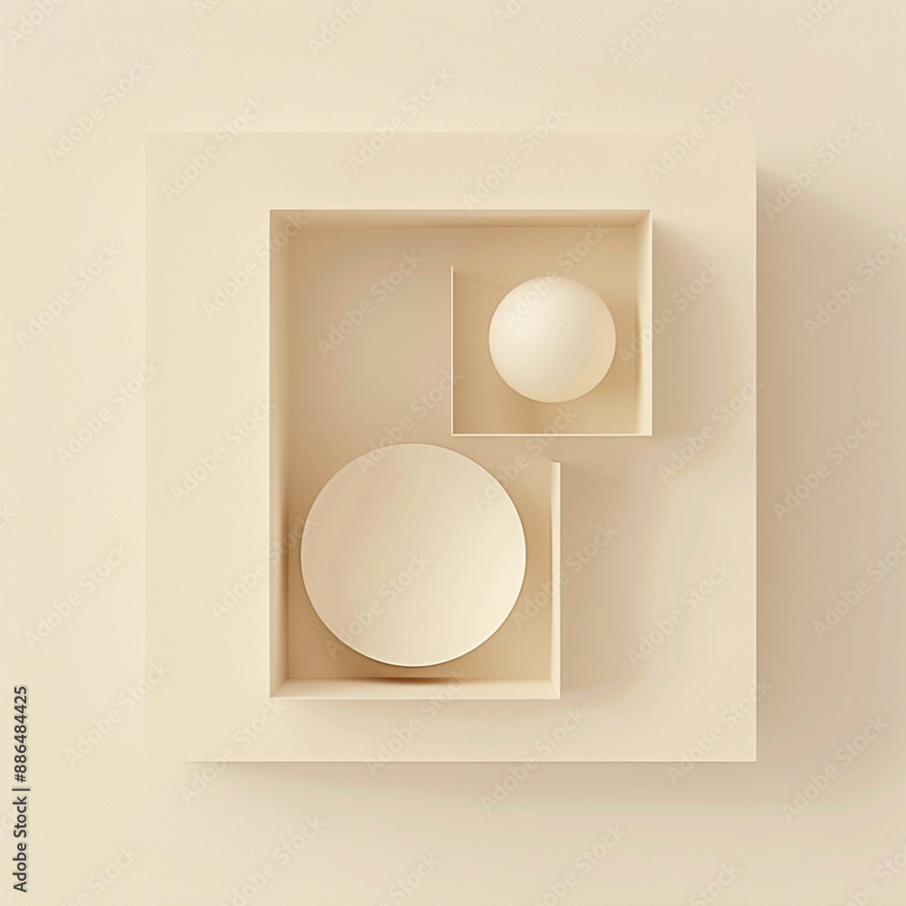Poster abstract minimalistic background with two square shelves in the center