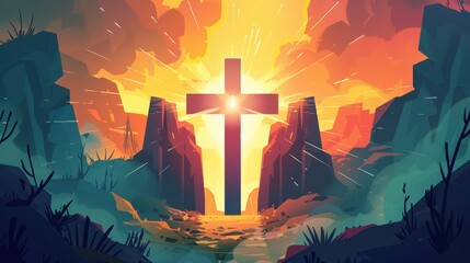 Exodus : Sacred radiance of the Glory of the Lord in the holy place, detailed flat design Biblical illustration perfect for religious educational materials and inspirational content
