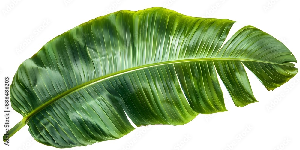 Poster isolated banana leaf on white background with clipping path for easy editing. concept product photog