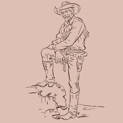sketch of a man with a pistol posing vector for card decoration illustration