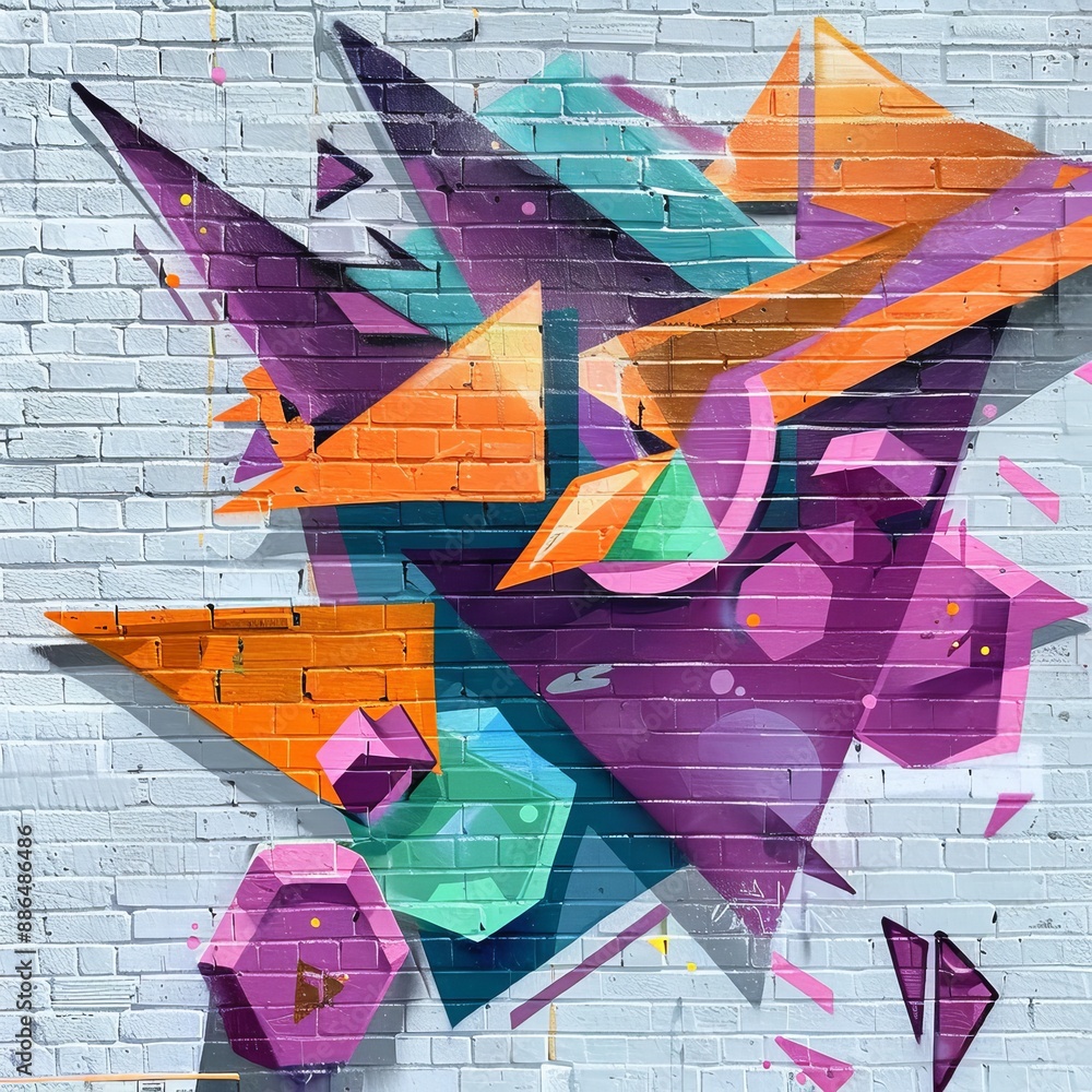 Poster a close-up of an abstract brick wall with colorful graffiti. a background that can be personalized w