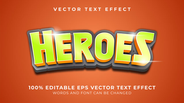 Heroes editable vector text effect with gold style
