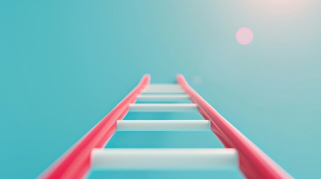 An abstract image depicting a ladder ascending upwards, symbolizing business advancement and progress, against a minimalist backdrop suitable for adding customized content.