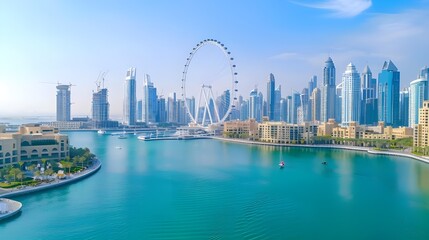 Fototapeta premium Aerial view of Burj AL Arab luxury hotel in Dubai, modern architecture, iconic building in the United Arab Emirates