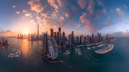 Fototapeta premium Aerial view of Burj AL Arab luxury hotel in Dubai, modern architecture, iconic building in the United Arab Emirates