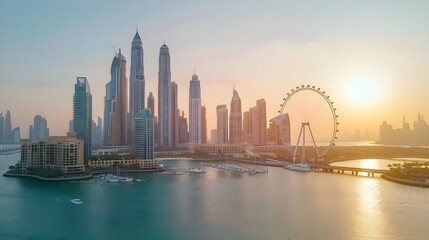 Obraz premium Aerial view of Burj AL Arab luxury hotel in Dubai, modern architecture, iconic building in the United Arab Emirates