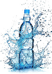 mineral water bottle with water splash for ads 