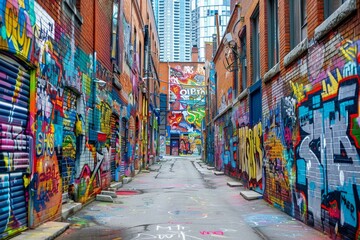 Fototapeta premium An urban setting adorned with vibrant street art murals, providing opportunities for creative and artistic marketing.