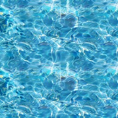 Obraz premium Blue water caustics background top view. Clear ripples pool water texture. Summer vacation