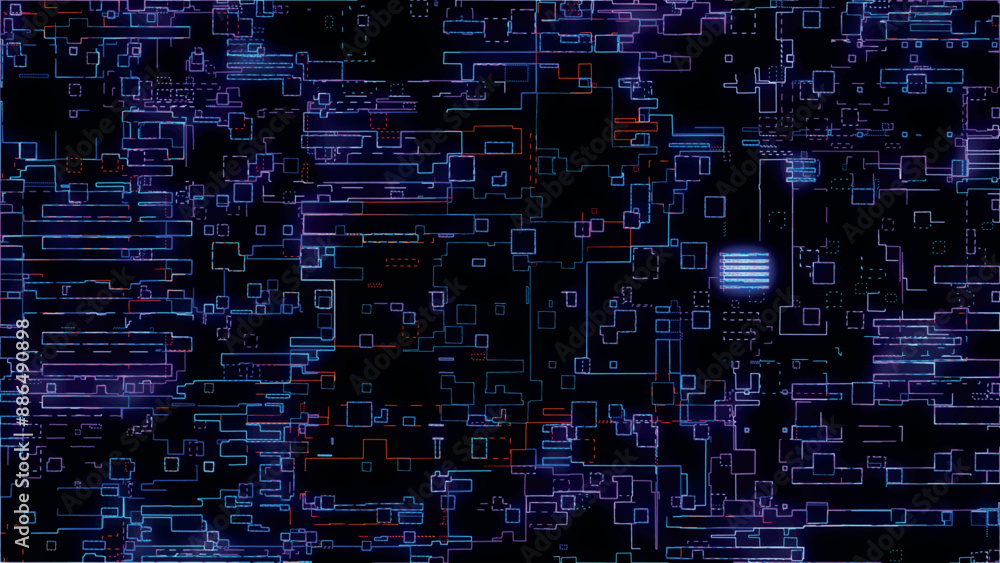 Poster printed circuit board. visualization of advanced technology concept: pcb processor microchip, digiti