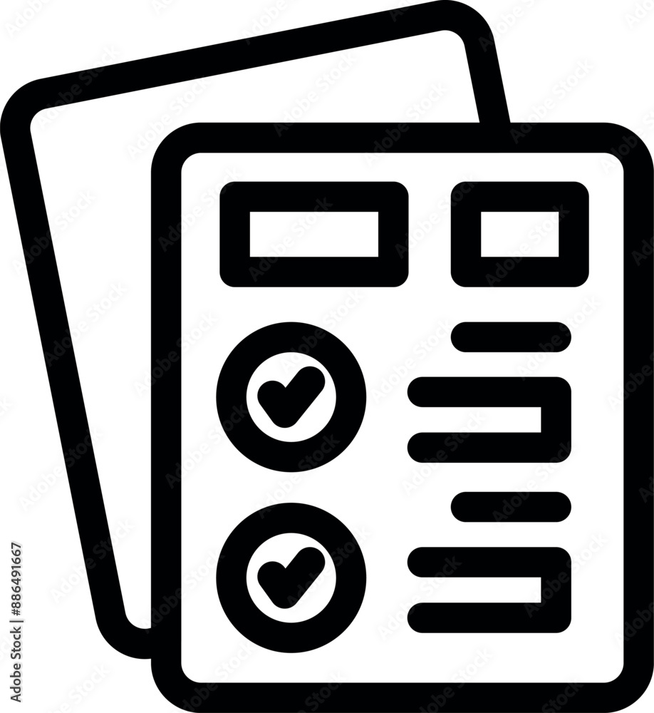 Poster simple black and white icon of a clipboard showing completing tasks with check marks