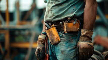 Fototapeta premium Portrait of a working man in a uniform and a hard hat. AI Generated