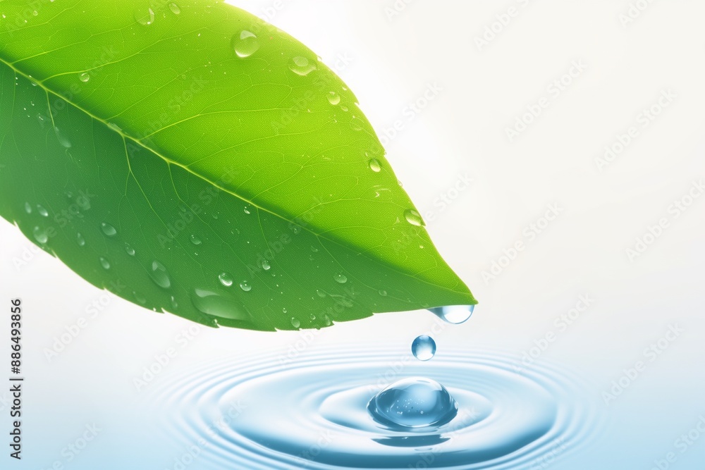 Wall mural water drop and green leaf