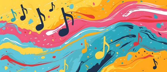 Abstract colorful background with music notes.