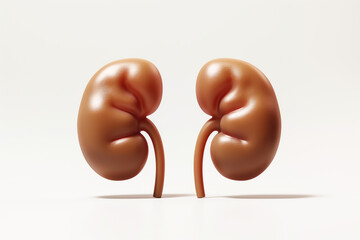 Human kidneys model for education on white background.