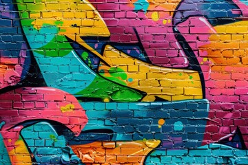Obraz premium Black and yellow graffiti on a brick wall