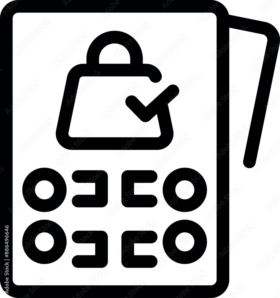 Poster simple icon of a checklist with a shopping bag and a checkmark, representing a completed online shop