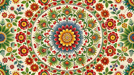 Ethnic Floral Pattern with Vintage Mandala Element