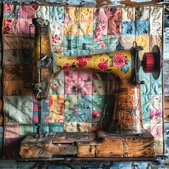 A close-up of a vintage sewing machine